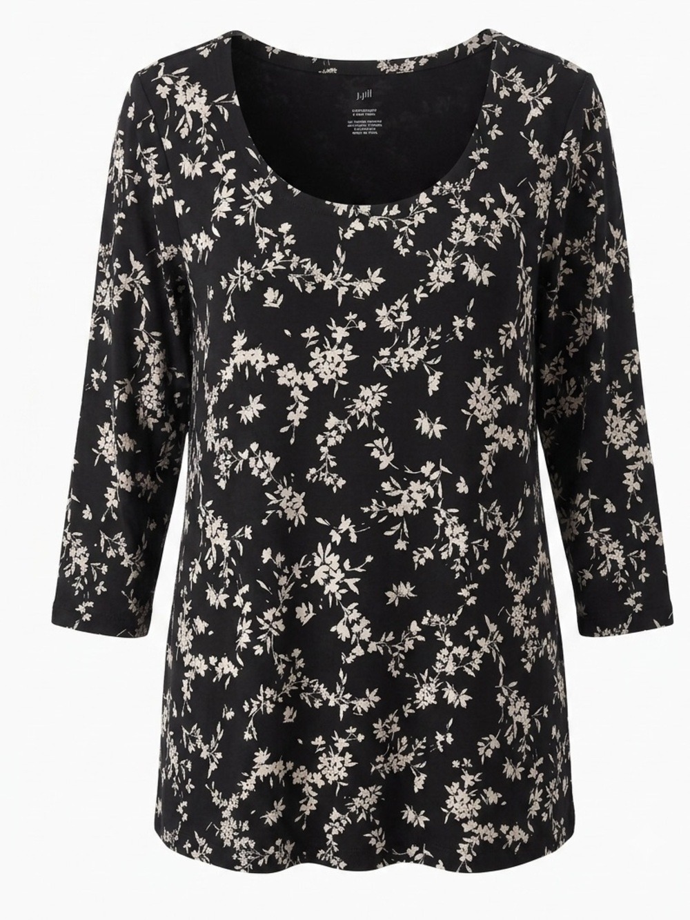 J. Jill Black Tunic Top with Cream Floral Print Supima Cotton Medium